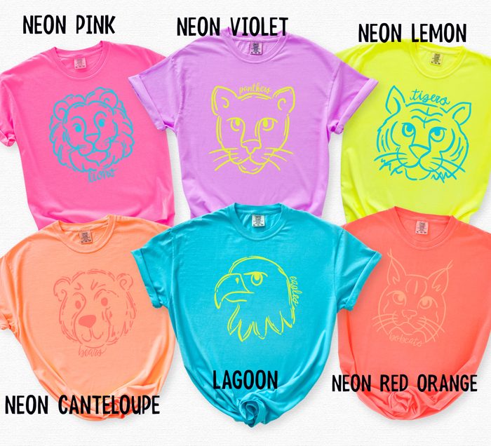 Neon Mascot Doodle Comfort Color Tees