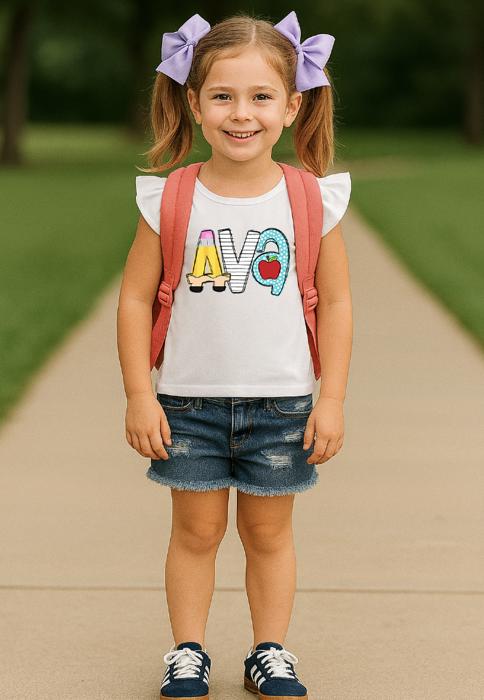 Girl's Personalized Back to School Flutter Sleeve Top