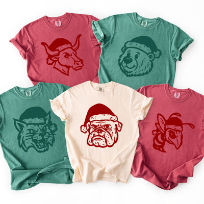 Santa Hat School Spirit Tee – 59 Mascots – Custom Christmas Shirt
