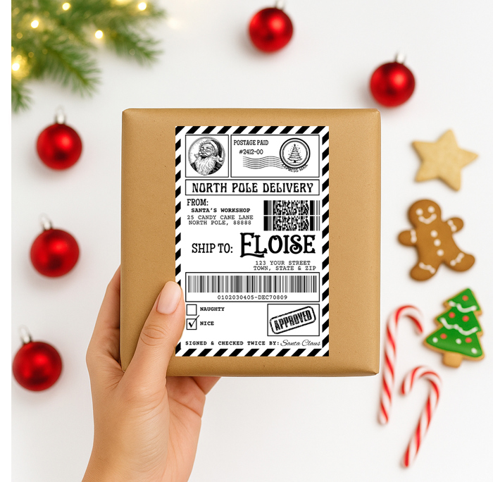 Printed North Pole Shipping Labels - Peel & Stick!