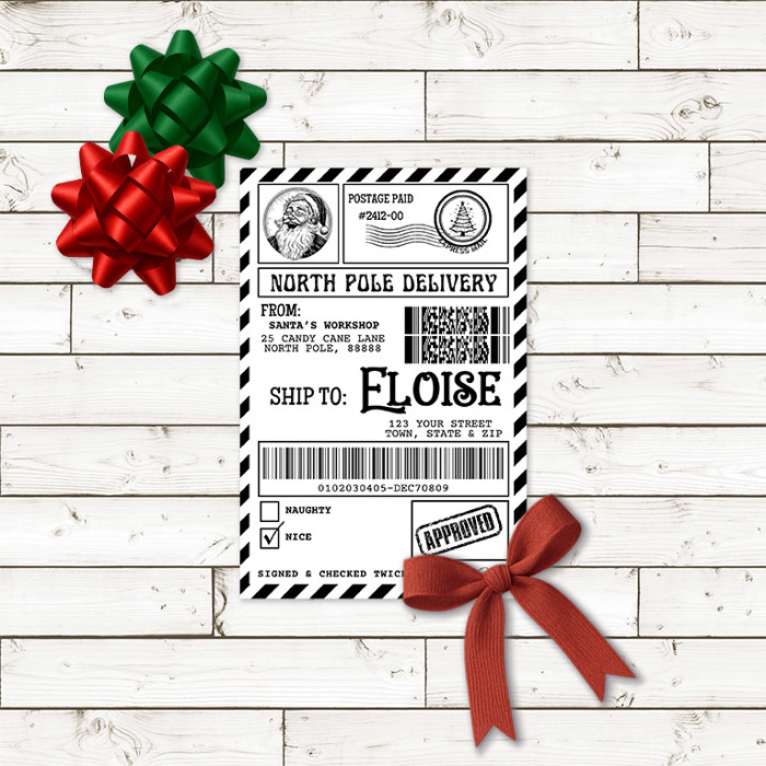 Printed North Pole Shipping Labels - Peel & Stick!