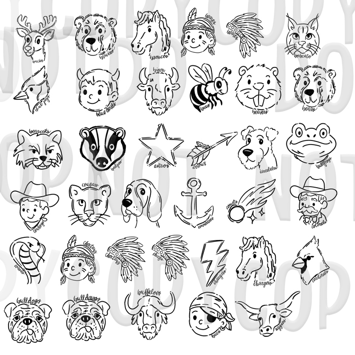 Neon Mascot Doodle Comfort Color Tees - Over 100 mascots!