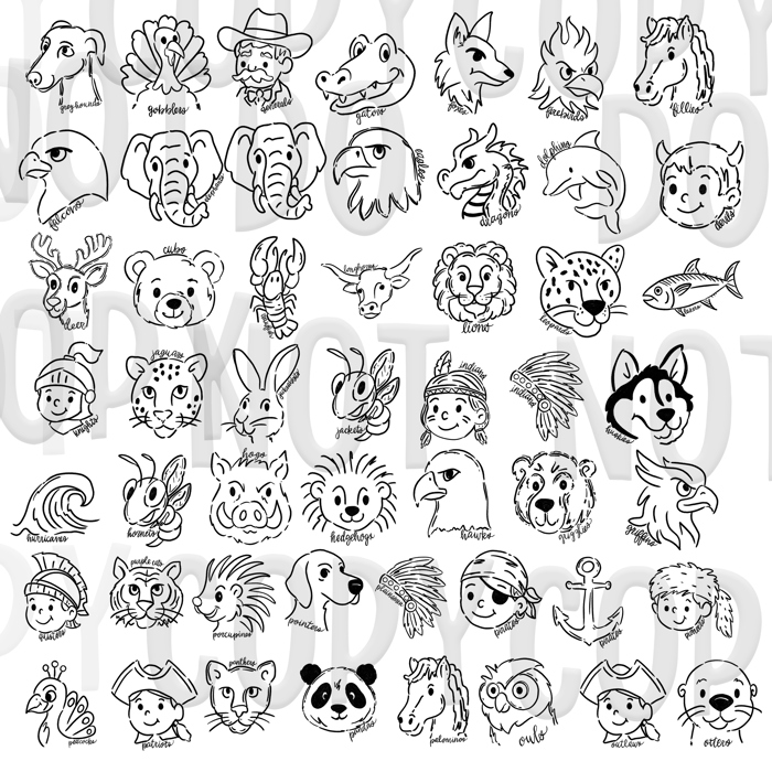 Neon Mascot Doodle Comfort Color Tees - Over 100 mascots!