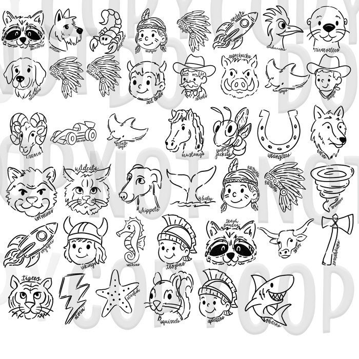 Neon Mascot Doodle Comfort Color Tees - Over 100 mascots!