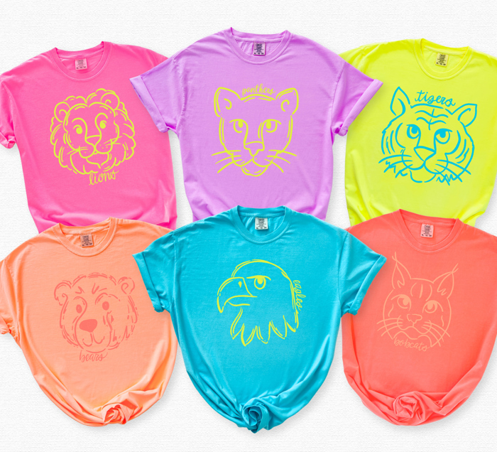 Neon Mascot Doodle Comfort Color Tees