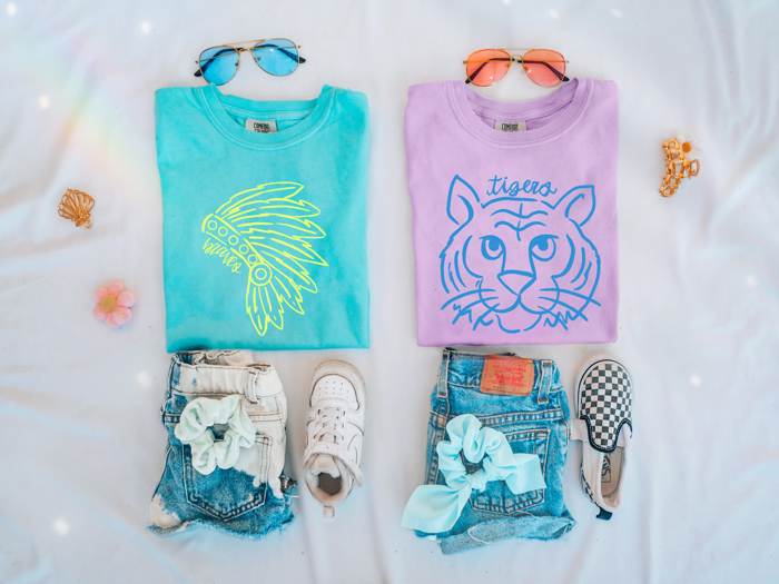 Neon Mascot Doodle Comfort Color Tees - Over 100 mascots!