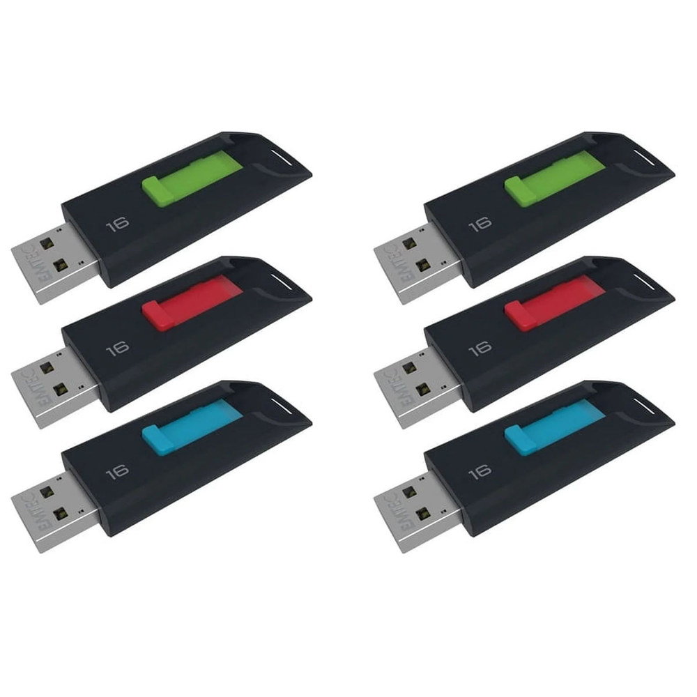 EMTEC Slide USB 2.0 16GB Flash Drive (6-Pack)