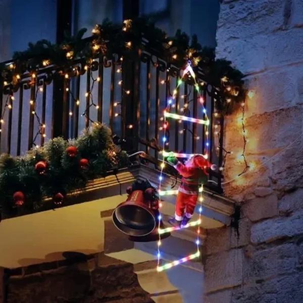 LED Ladder Lights with Climbing Santa Claus - 1m Festive Holiday Decoration for Indoor & Outdoor Use, 8 Lighting Modes, Remote Controlled