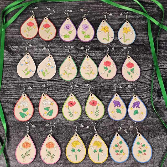 Birth Month Flower Earrings | Wooden Floral Accessories