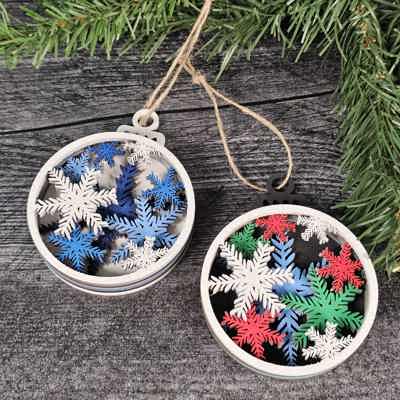 Snowflake Christmas Ornament | 5-Layer Laser Cut Wood with Glitter Finish