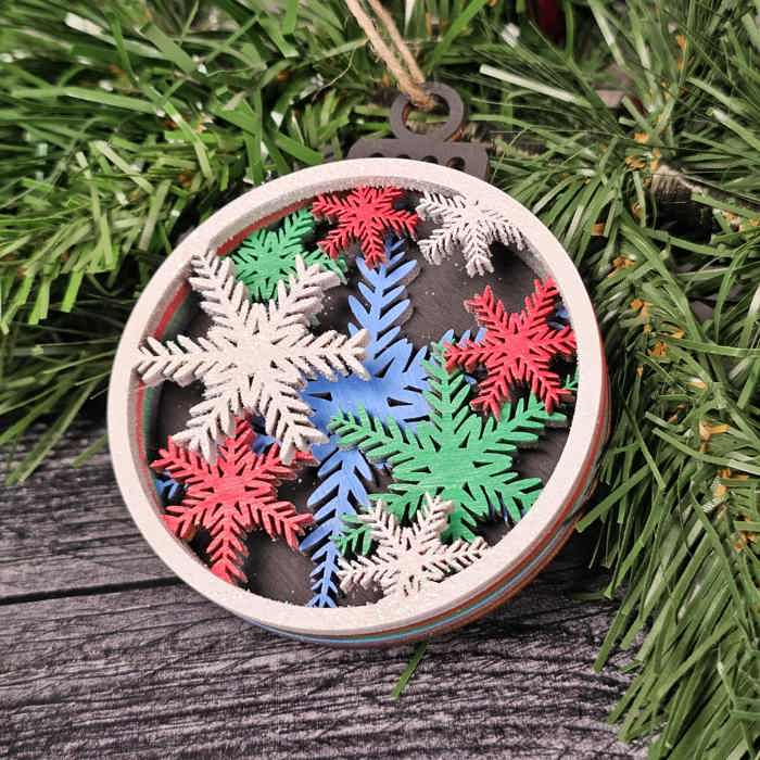 Snowflake Christmas Ornament | 5-Layer Laser Cut Wood with Glitter Finish