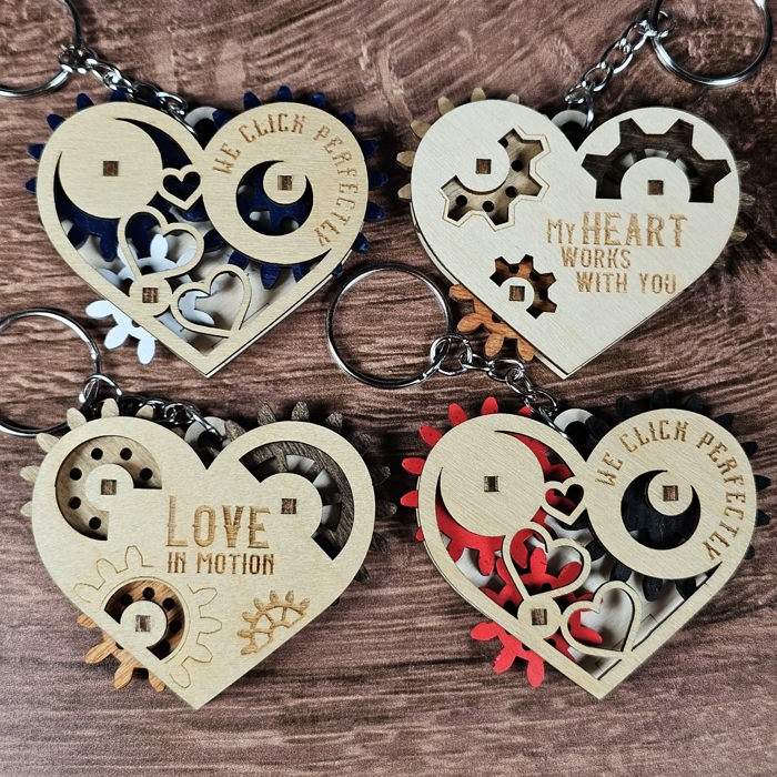 Wooden Heart Gear Keychain | Fidget Spinner | Personalized Valentine Gift
