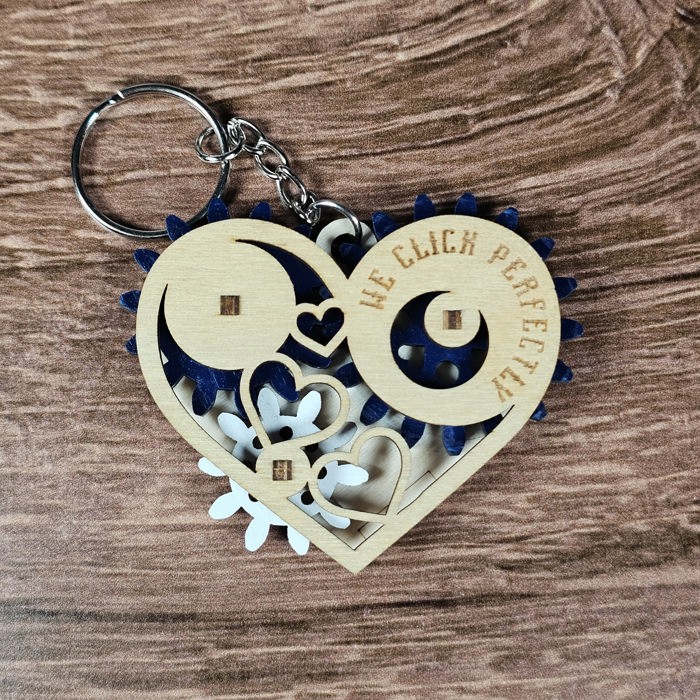 Wooden Heart Gear Keychain | Fidget Spinner | Personalized Valentine Gift