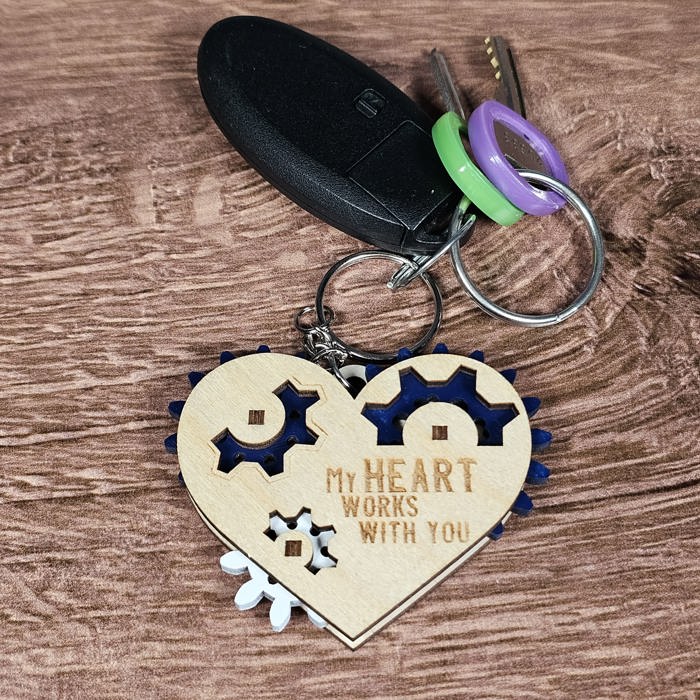 Wooden Heart Gear Keychain | Fidget Spinner | Personalized Valentine Gift