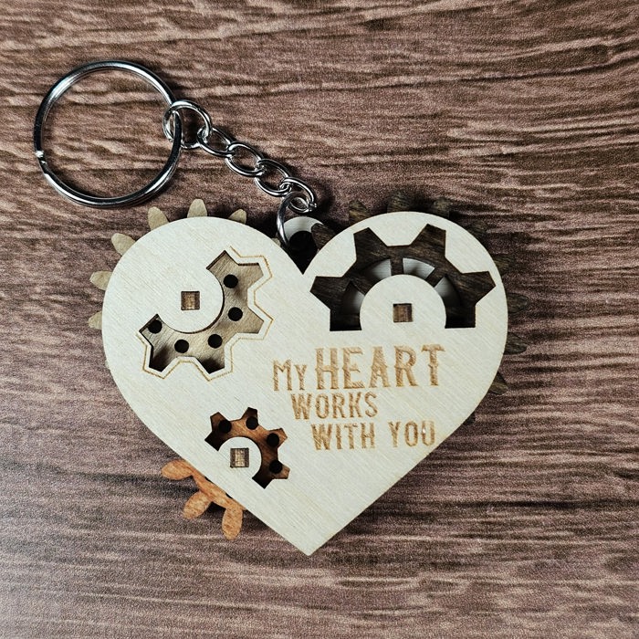 Wooden Heart Gear Keychain | Fidget Spinner | Personalized Valentine Gift