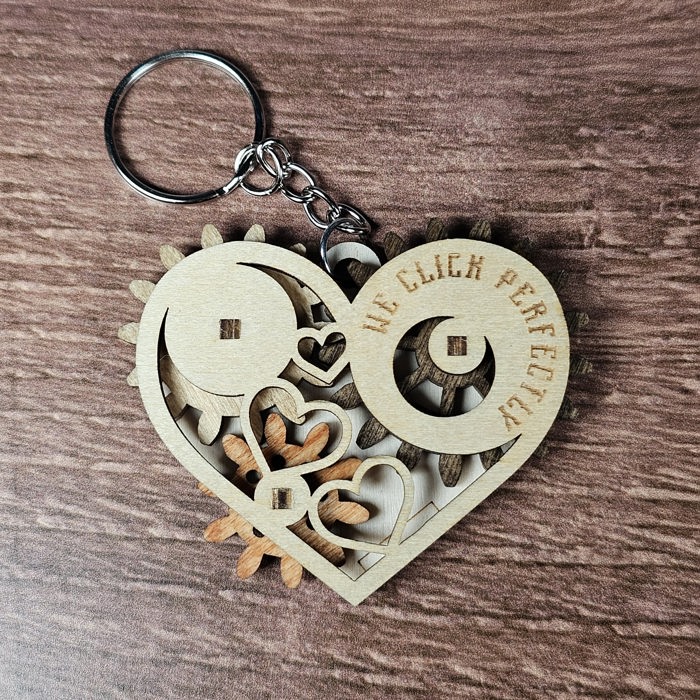 Wooden Heart Gear Keychain | Fidget Spinner | Personalized Valentine Gift