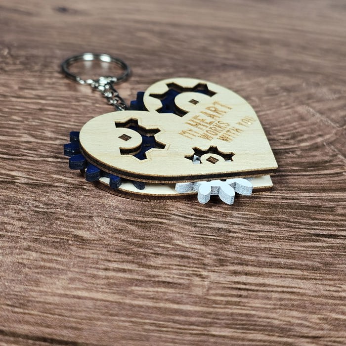 Wooden Heart Gear Keychain | Fidget Spinner | Personalized Valentine Gift
