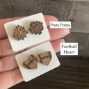 Pom Poms Football Wood Earrings