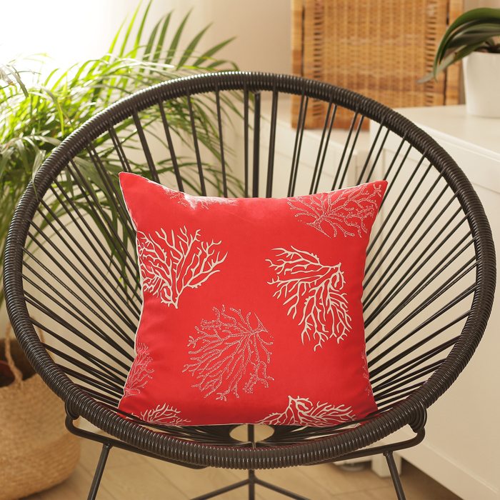 Nautical Coastal Reef Decorative Single Throw Pillow Cover 18" in. x 18" in. Square Red & White