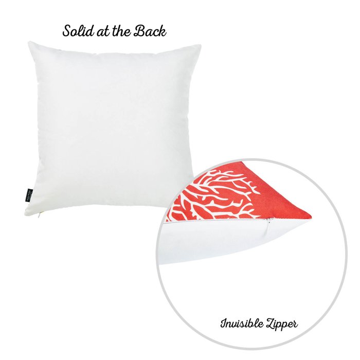 Nautical Coastal Reef Decorative Single Throw Pillow Cover 18" in. x 18" in. Square Red & White