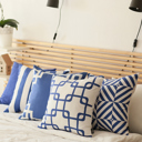 Square 18" x 18" Blue & White Decorative Geometric Single Throw Pillow Cover for Couch, Bedding