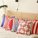 Square 18" x 18" Red, White Decorative Geometric Diagonal Set of 4 Throw Pillow Cover 18" in. x 18" in. Square for Couch, Bedding