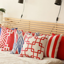 Red Single Decorative Geometric Stripe Throw Pillow Cover 18" in. x 18" in. Square for Couch, Bedding