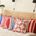 Blue & Red Geometric Decorative Throw Pillow Cover 18" in. x 18" in.  Square for Couch, Bedding