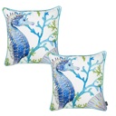 Seahorse 2-piece Nautical Coastal Decorative Throw Pillow Cover 18" in. x 18" in. Square 