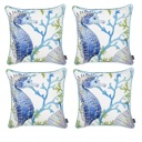 Seahorse 4-piece Nautical Coastal Decorative Throw Pillow Cover 18" in. x 18" in. Square 