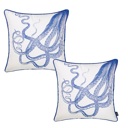 Octopus 2-piece Nautical Coastal Decorative Throw Pillow Cover 18" in. x 18" in. Square 