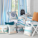 Happy 4-piece Nautical Coastal Decorative Throw Pillow Cover 18" in. x 18" in. Square 