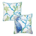 Seahorse & Coral 2-piece Nautical Coastal Decorative Sets of Throw Pillow Covers 18" in. x 18" in. Square