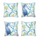 Seahorse & Coral 4-piece Nautical Coastal Decorative Sets of Throw Pillow Covers 18" in. x 18" in. Square