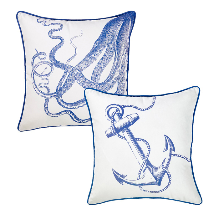 Nautical Coastal Decorative Sets of Throw Pillow Covers 18" in. x 18" in. Square
