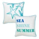 Sea Stars & Text 2-piece Nautical Coastal Decorative Sets of Throw Pillow Covers 18" in. x 18" in. Square