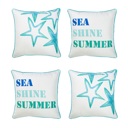Sea Stars & Text 4-piece Nautical Coastal Decorative Sets of Throw Pillow Covers 18" in. x 18" in. Square