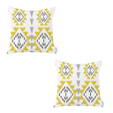 Yellow; White - 18x18 2-piece Ikat Lumbar 12"x 20" & Square 18"x 18" Boho Throw Pillow Covers Sets