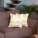 Yellow; White - 18x18 2-piece Ikat Lumbar 12"x 20" & Square 18"x 18" Boho Throw Pillow Covers Sets