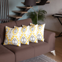 Yellow; White - 18x18 4-piece Ikat Lumbar 12"x 20" & Square 18"x 18" Boho Throw Pillow Covers Sets