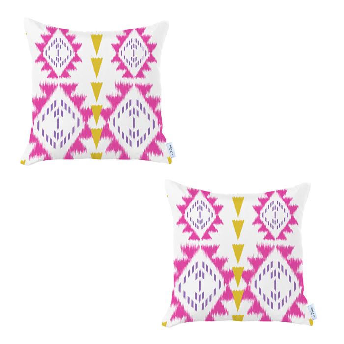 Ikat Lumbar 12"x 20" & Square 18"x 18" Boho Throw Pillow Covers Sets