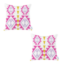 Pink; White - 18x18 2-piece Ikat Lumbar 12"x 20" & Square 18"x 18" Boho Throw Pillow Covers Sets
