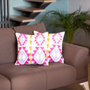 Pink; White - 18x18 2-piece Ikat Lumbar 12"x 20" & Square 18"x 18" Boho Throw Pillow Covers Sets