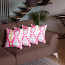 Pink; White - 18x18 4-piece Ikat Lumbar 12"x 20" & Square 18"x 18" Boho Throw Pillow Covers Sets