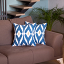 Blue; White - 18x18 2-piece Ikat Lumbar 12"x 20" & Square 18"x 18" Boho Throw Pillow Covers Sets