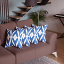Blue; White - 18x18 4-piece Ikat Lumbar 12"x 20" & Square 18"x 18" Boho Throw Pillow Covers Sets