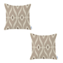Tortilla Brown - 18x18 2-piece Ikat Lumbar 12"x 20" & Square 18"x 18" Boho Throw Pillow Covers Sets