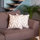 Tortilla Brown - 18x18 2-piece Ikat Lumbar 12"x 20" & Square 18"x 18" Boho Throw Pillow Covers Sets