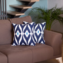 Navy Blue; White - 18x18 2-piece Ikat Lumbar 12"x 20" & Square 18"x 18" Boho Throw Pillow Covers Sets