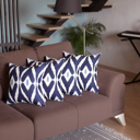 Navy Blue; White - 18x18 4-piece Ikat Lumbar 12"x 20" & Square 18"x 18" Boho Throw Pillow Covers Sets